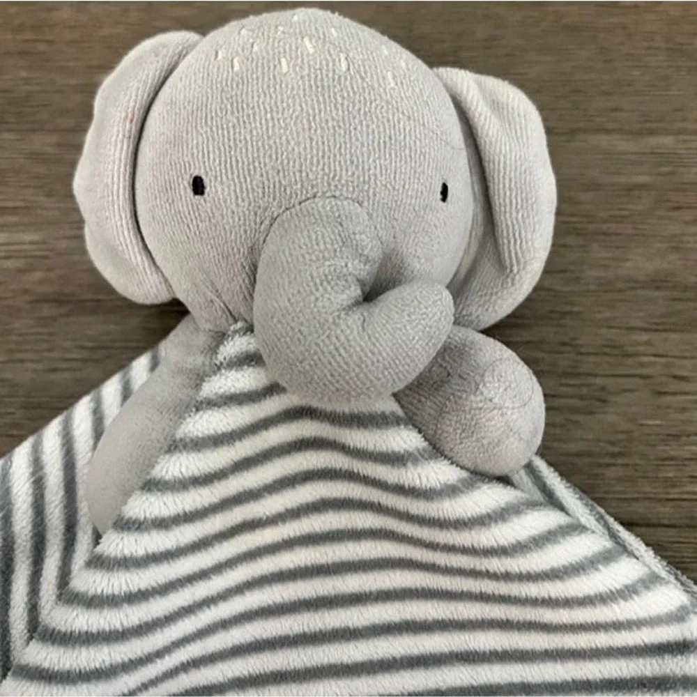 Wonder Nation Grey Elephant Security Blanket Lovey Striped Satin Trim Plush Toy